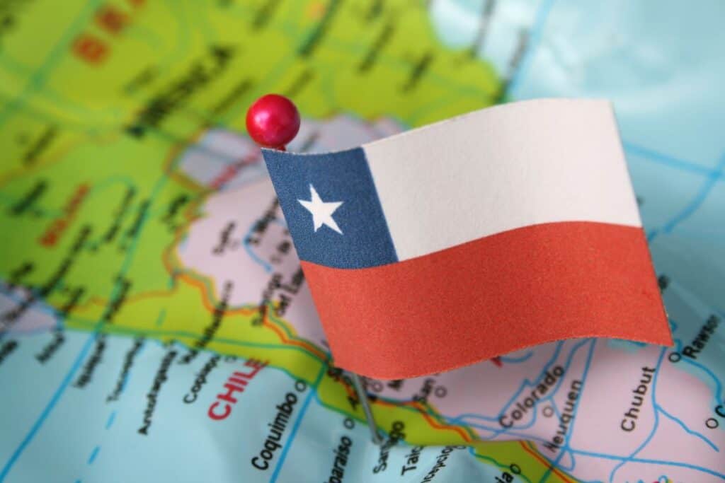 Chiles flaga placerad på karta
