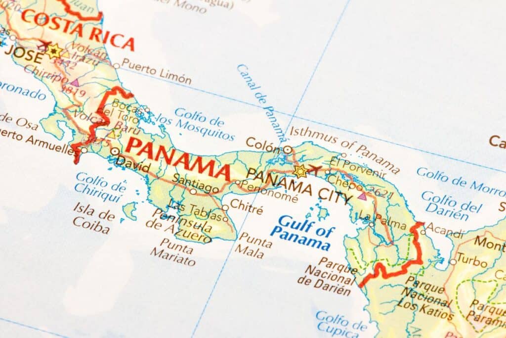 Karta inzoomad på Panama